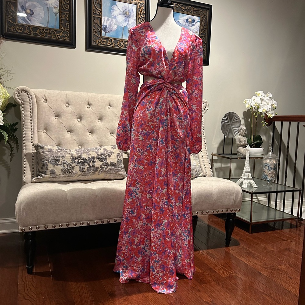 By Louise  Paris Pink and Blue Floral Long Sleeve Dress